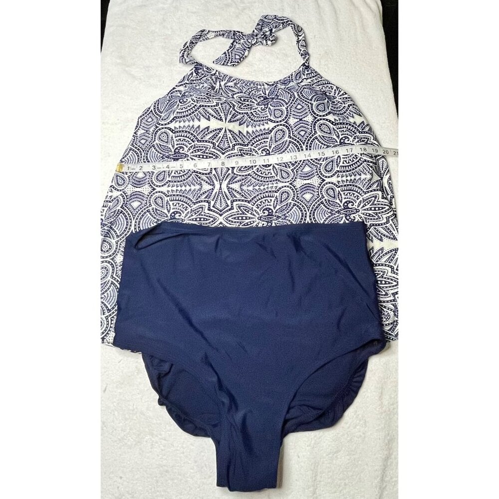 New! Sea & Sand Womens 2-pc Navy Blue Swim 20W - Picture 1 of 5
